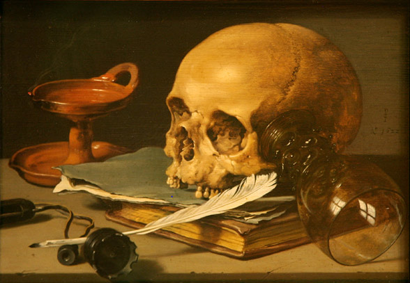 Pieter-Claesz-Nature-morte-avec-crâne-et-plume-d'écriture