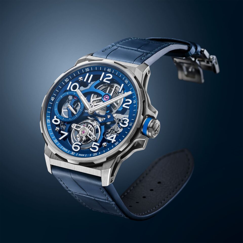 Angelus Flying Tourbillon Titanium Blue Edition alligator