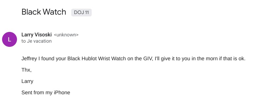Email Hublot Epstein oubliée