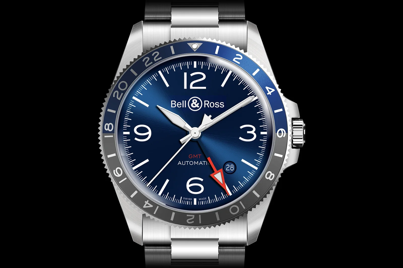 Détails de fonctionne montre double fuseau horaire gmt