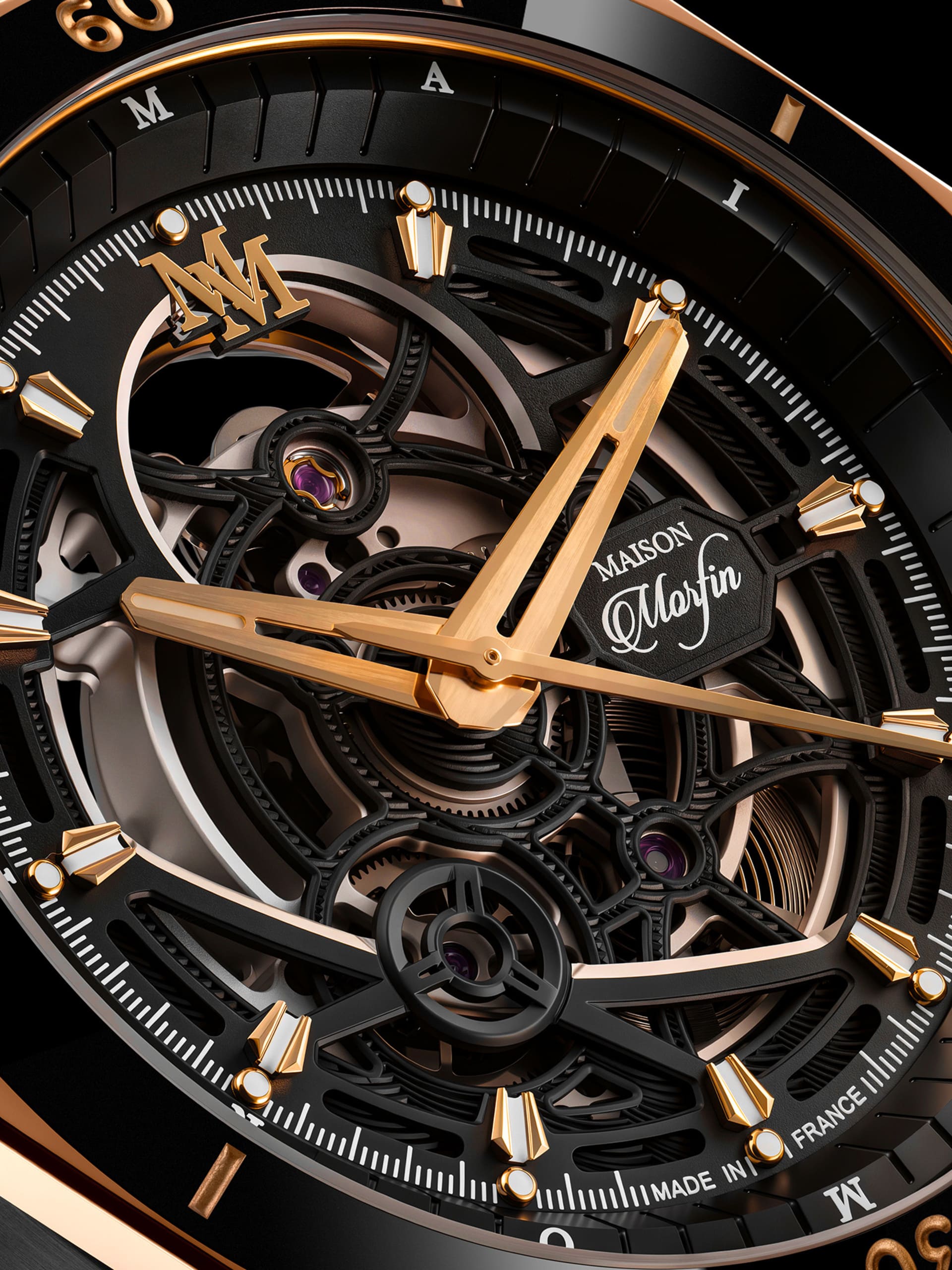 watch the one automatique macro squelette 3000 euros noir dor doré made in france sw200 swiss made